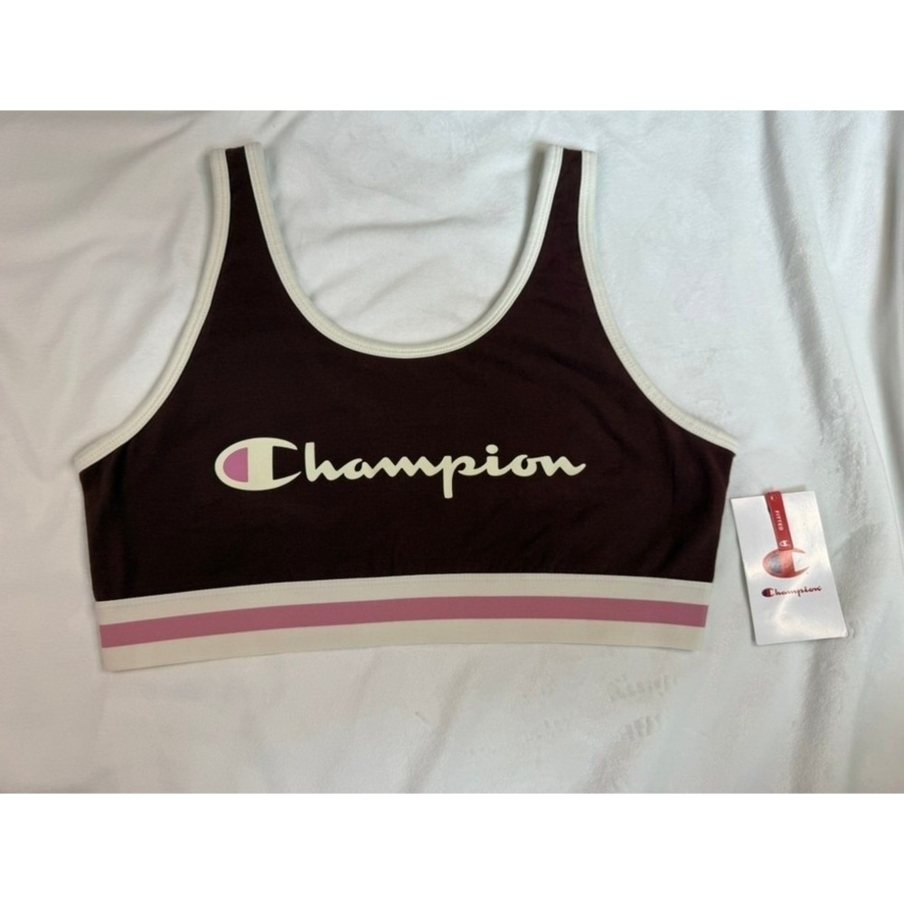Champion Iconic Bra Top Medium Ruby Red Pink Stripe XL